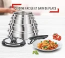 Seb Compact Inox Batterie de cuisine 20 pièces, Induction,, Casseroles , Sauteuse , Couvercles verre + conservation, Spatules, Poignées L953SK04