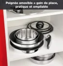 Seb Compact Inox Batterie de cuisine 20 pièces, Induction,, Casseroles , Sauteuse , Couvercles verre + conservation, Spatules, Poignées L953SK04