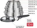Seb Compact Inox Batterie de cuisine 20 pièces, Induction,, Casseroles , Sauteuse , Couvercles verre + conservation, Spatules, Poignées L953SK04